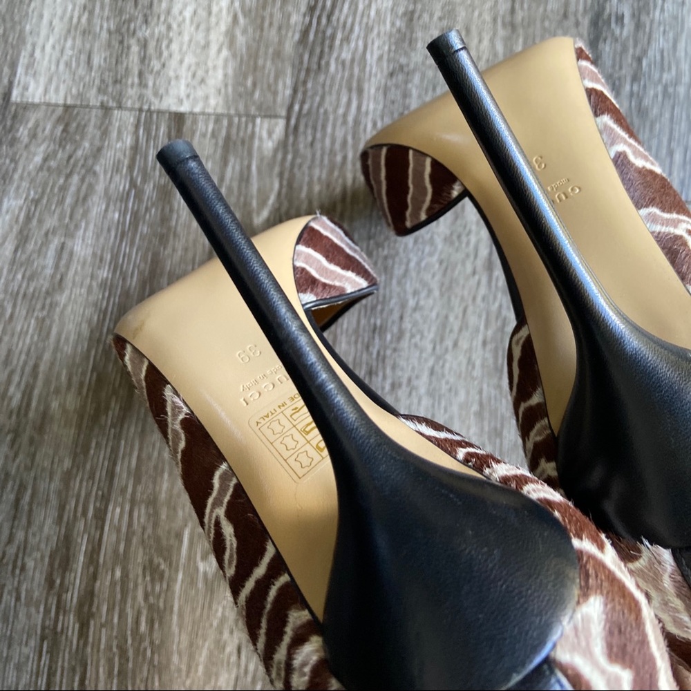 Gucci Brown and Cream Zebra-Print Pointed-Toe Stilettos - Picture 13 of 16